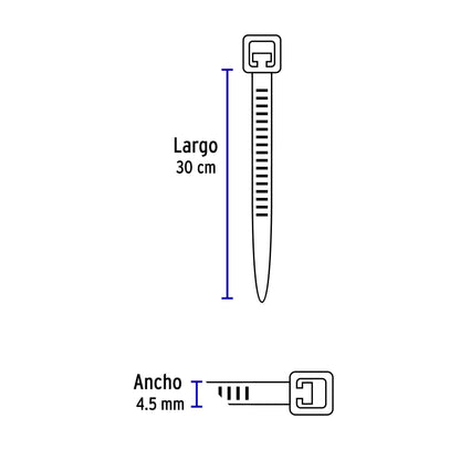 Bolsa con 50 cinchos plásticos 50 lb, 300x4.5 mm, naturales | CIN-5030 | 44308