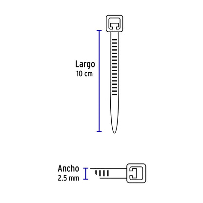 Bolsa con 100 cinchos plásticos 18 lb, 100x2.5 mm, negros | CIN-1810N | 44320