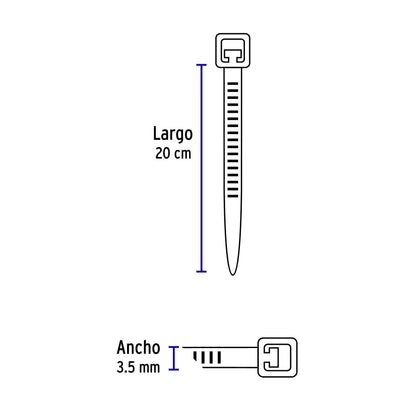 Bolsa con 50 cinchos plásticos 40 lb, 200x3.5 mm, negros | CIN-4020N | 44324