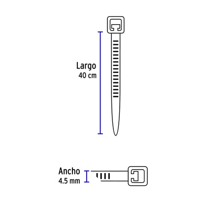 Bolsa con 25 cinchos plásticos 50 lb, 400x4.5 mm, negros | CIN-5040N | 44330