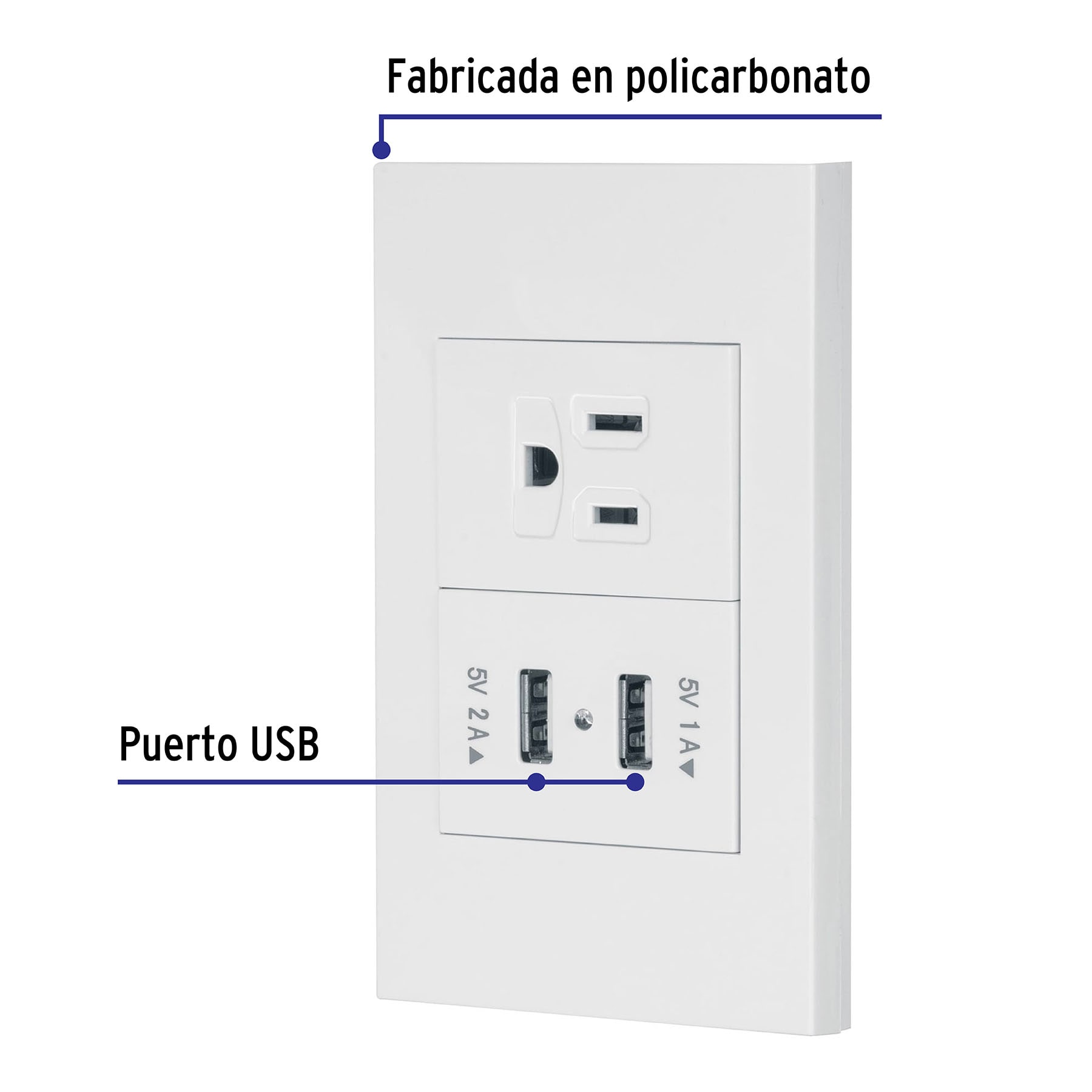 Placa armada 1contacto, 2puertos USB, 1.5mod,Española,blanco | COUSB-EB | 45603
