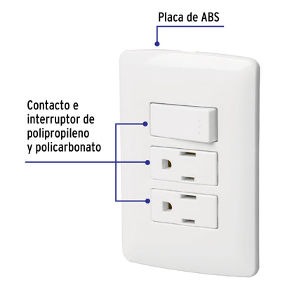 Placa armada 2 contactos e interruptor,blanco,línea Italiana | PA-APCO-I3B | 46457
