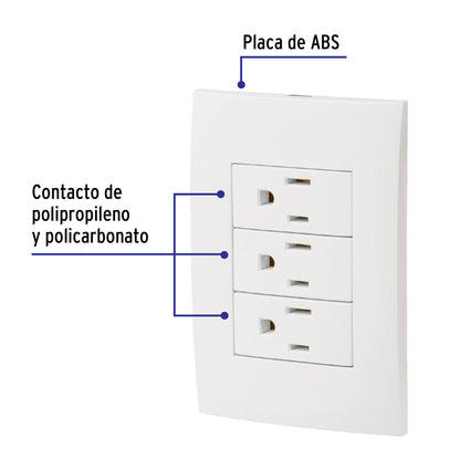 Placa armada 3 contactos aterrizados, línea Oslo, blanco | PA-COTR-OB | 46491