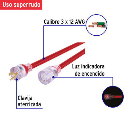 Extensión reforzada aterrizada 4 m calibre 12, Volteck | ERA-4X12 | 46558