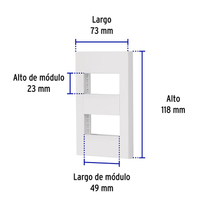 Placa 2 ventanas, 1 módulo, línea Española, color blanco | PPDO-EB | 47063
