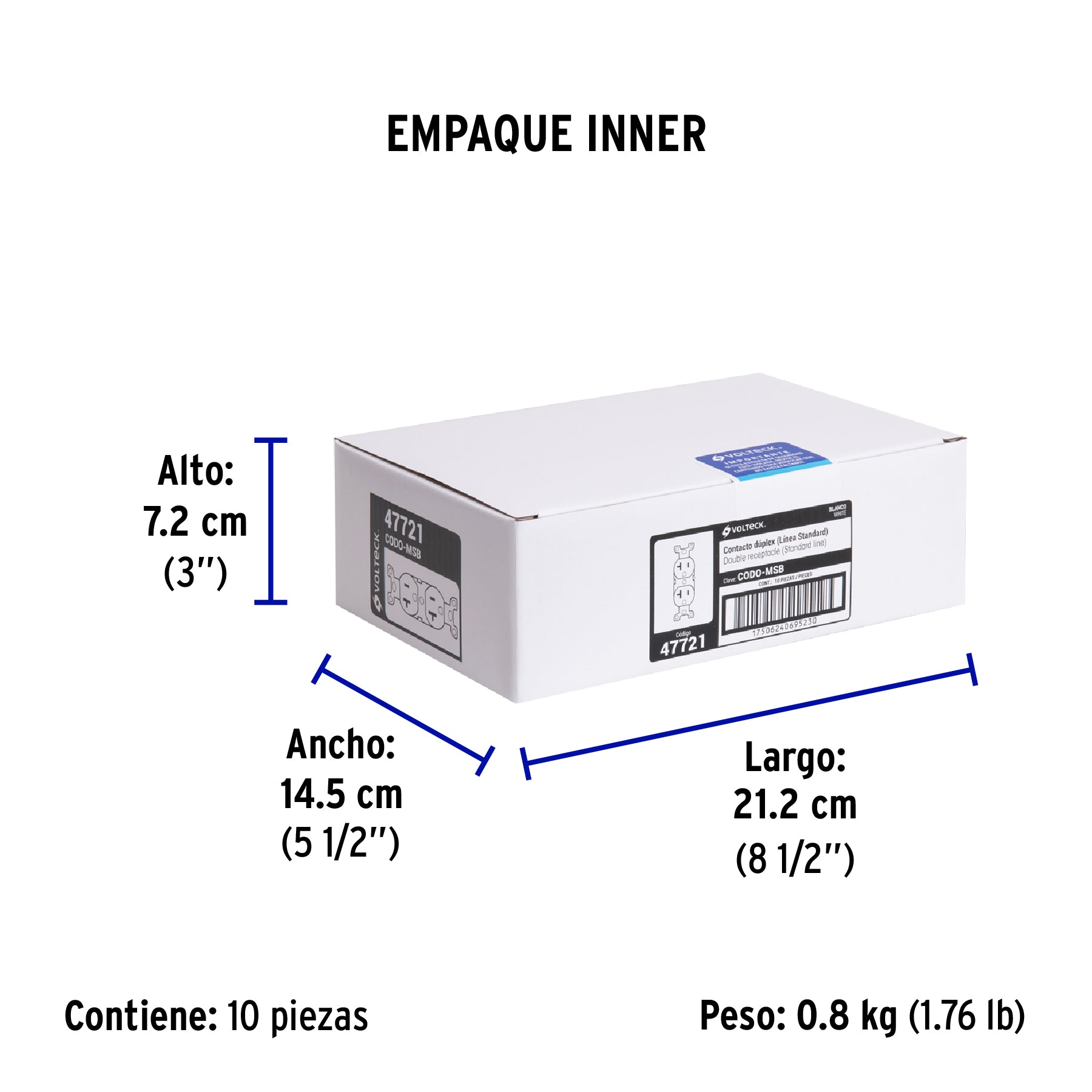 Contacto dúplex, 2 polos 3 hilos, 20 A, Standard, blanco | CODO-MSB | 47721
