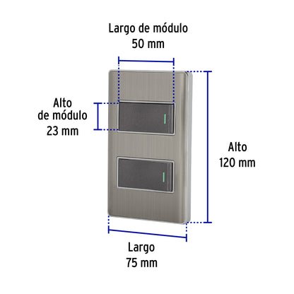 Placa armada acero 1 interruptor y 1 de 3 vías 1 mód,Lisboa | PA-APDO1-ELA | 47835