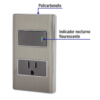 Placa armada acero interruptor y contacto 1 módulo, Lisboa | PA-APCO1-LA | 47845