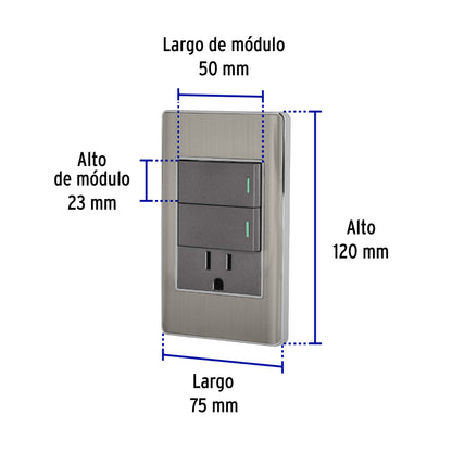 Placa armada acero 2 interruptores y contacto 1 mód,Lisboa | PA-APCO-L2A | 47847