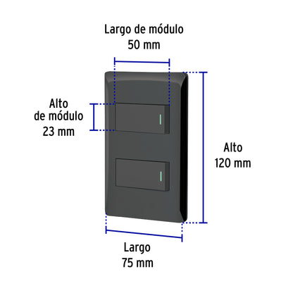 Placa armada negra con 2 interruptores 1 módulo, Lisboa | PA-APDO1-LN | 47887