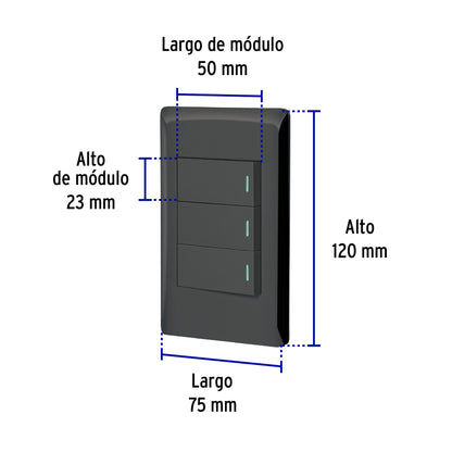 Placa armada negra 2 interruptores 1 de 3 vías 1 mód,Lisboa | PA-APTR-ELN | 47890