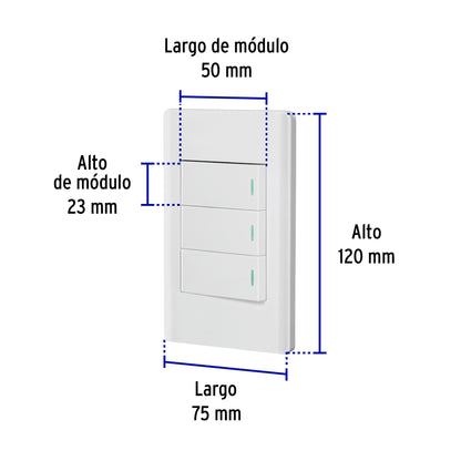 Placa armada blanca 3 interruptores 1 módulo, Lisboa | PA-APTR-LB | 47956
