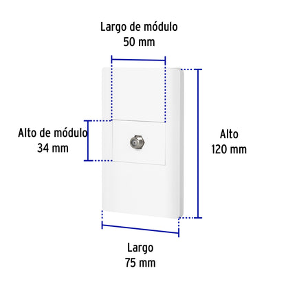 Placa armada blanca 1 toma de TV, 1.5 módulos, Lisboa | PA-TV-LB | 47972