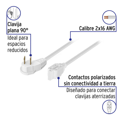 Extensión eléctrica doméstica 2 m clavija plana, blanca | ED-2B | 48000