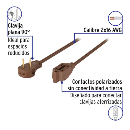 Extensión eléctrica doméstica 6 m clavija plana, café | ED-6C | 48025