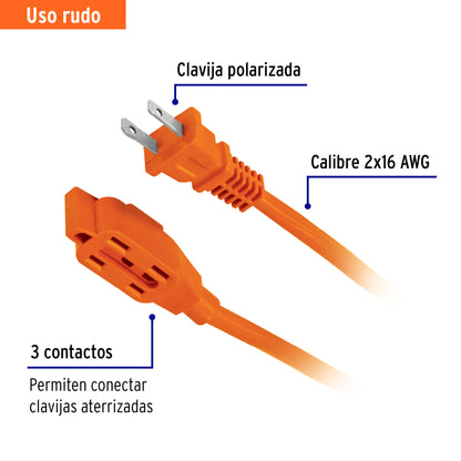 Extensión eléctrica de uso rudo 4 m 2x16 AWG, Volteck | ER-4X16 | 48043