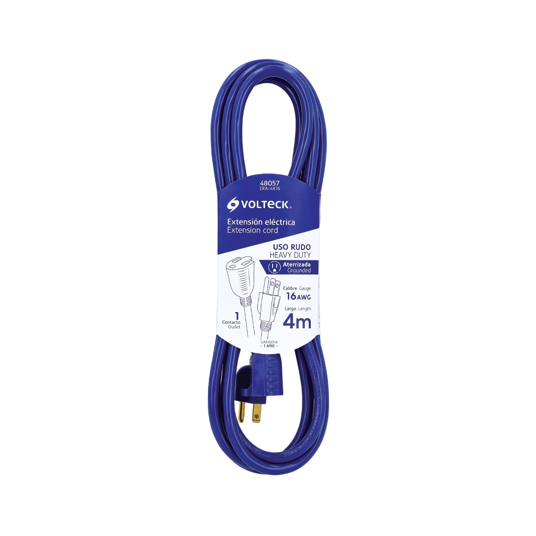 Extensión de uso rudo aterrizada 4 m 3x16 AWG, Volteck | ERA-4X16 | 48057