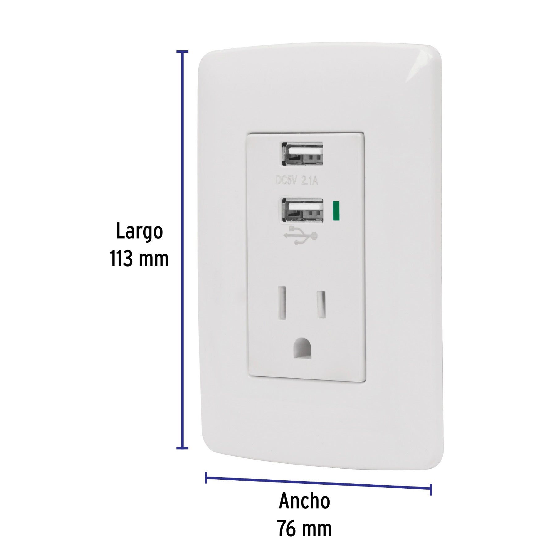 Contacto aterrizado + 2 puertos USB, blanco, línea Italiana | COUSB-IB | 48065
