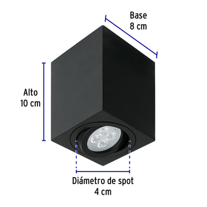 Luminario de sobreponer c/spot dirigible, cuadrado, negro | SOB-403S | 49719